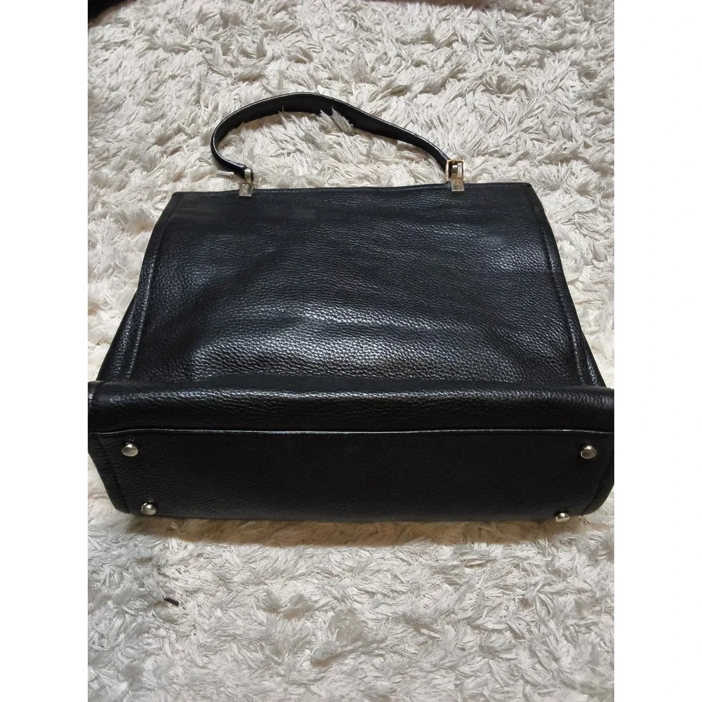 Kate Spade Black Pebbled Leather Leopard Calf Hair Satchel Bag PXRU5066